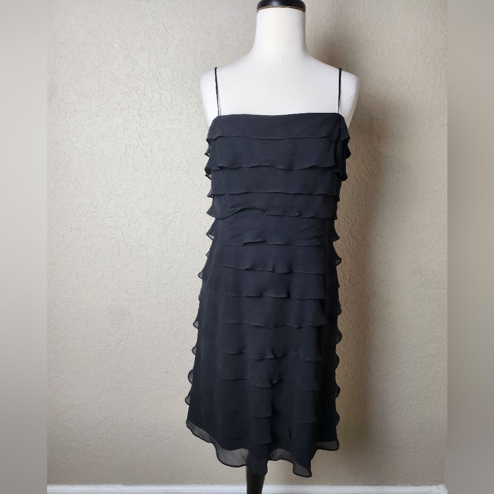 Tadashi Shoji Collection Silk Tiered Dress Black Size 8P